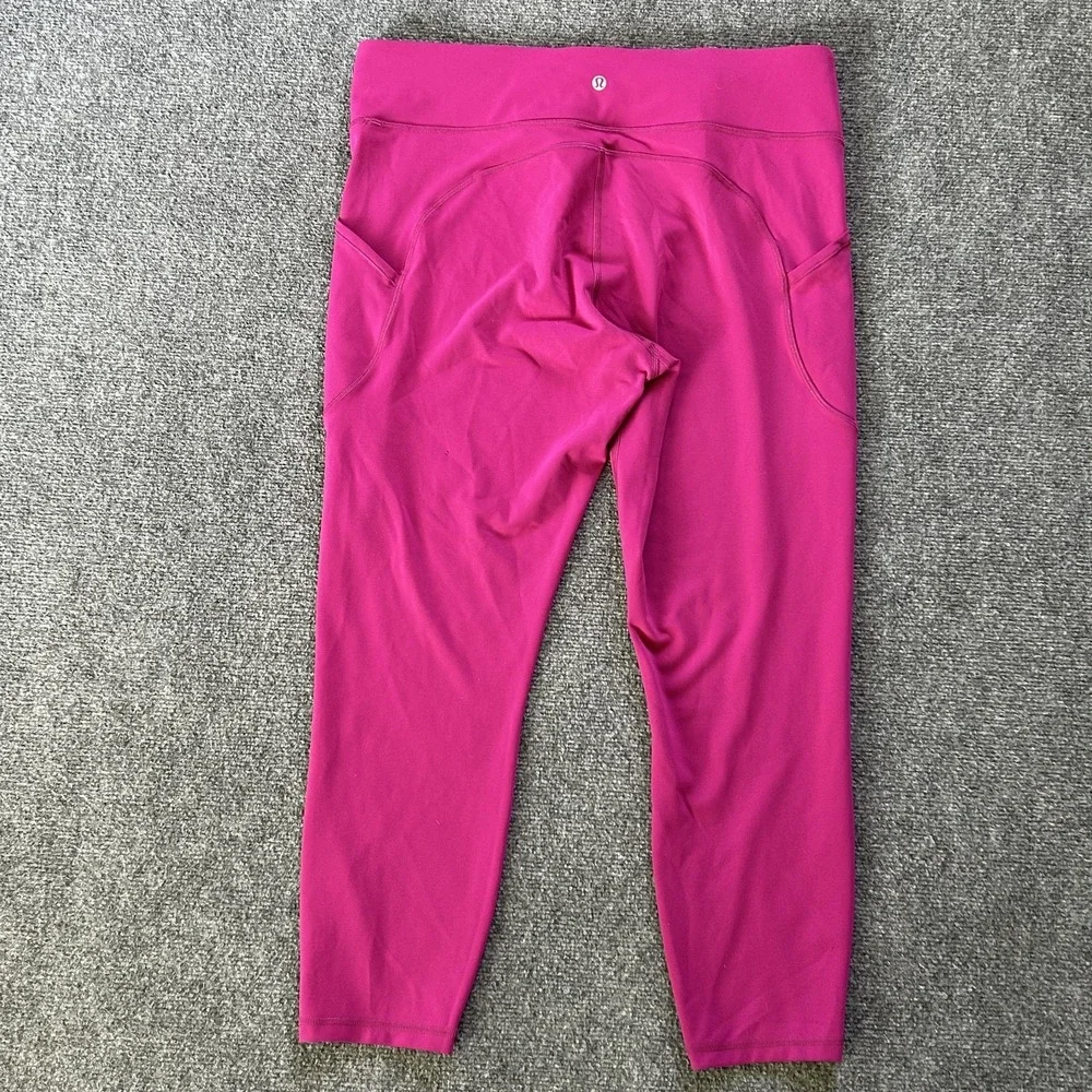 Lululemon Pants Womens 16 Pink Wunder High Rise Crop Pocket Yoga Workout‎ Lulu